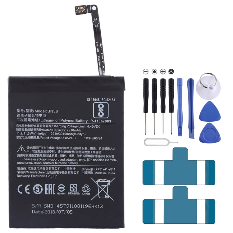 Batteria ai polimeri di litio Xiaomi Mi 6X / A2 BN36 da 2910 mAh, Mi 6X / A2 Batteria ai polimeri di litio Xiaomi Mi 6X / A2 BN36 da 2910 mAh, Mi 6X / A2